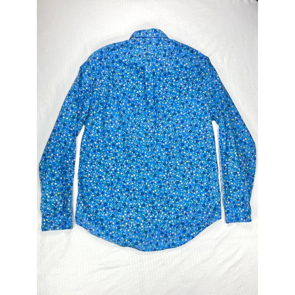 Ralph Lauren Floral Button Down Shirt Mens Sz M Blue Cotton Long Sleeve Spring